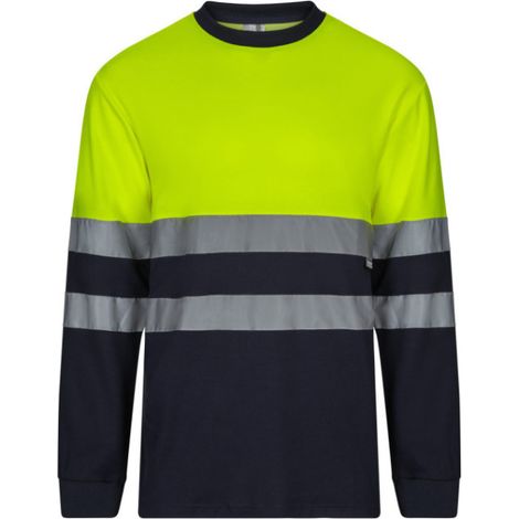 Camiseta bicolor manga larga con cintas de alta visibilidad en tejido de algodón VELILLA Serie 305615 5XL Azul navy / Amarillo flúor (1/5)