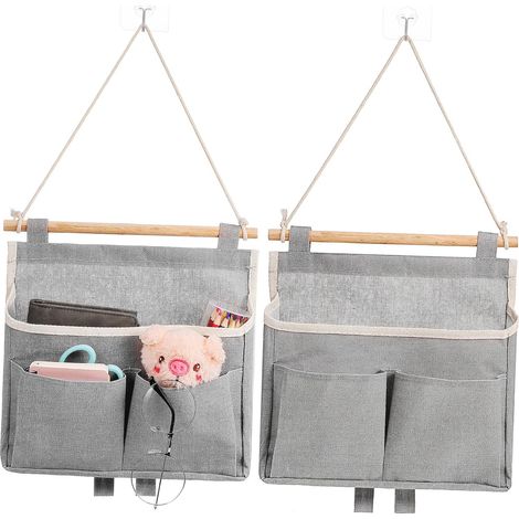 Organizador colgante de pared de 2 piezas con bolsillos y cestas colgantes para guardar llaves y objetos pequeños, diseño de montaje en pared para ahorrar espacio.