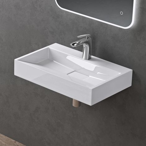 doporro Waschbecken Aufsatzwaschbecken Mineralguss Hängewaschbecken 60cm mit Nano-Beschichtung inkl. Ablaufgarnitur Col19