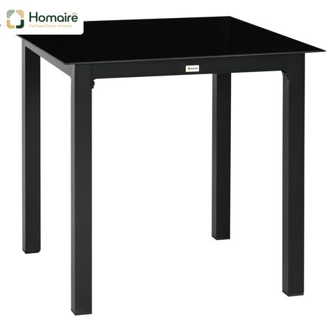 HOMAIRE Gartentisch quadratisch 4 Personen Hartglasplatte Aluminium schwarz Garten Balkon