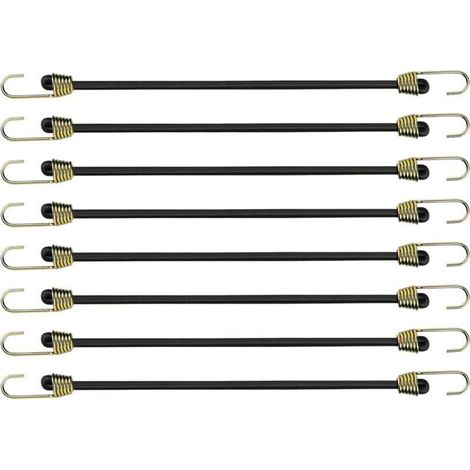 Corde elastiche universali con ganci – Confezione da 8 corde in gomma nera, 24 cm, per fissaggi versatili
