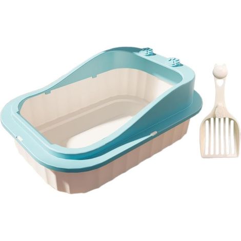 Lettiera per gatti, vassoio per toilette aperto, telaio rimovibile, vassoio anti-schizzo, robusto materiale PP per gatti, cani e cincillà da interno, blu (1/5)