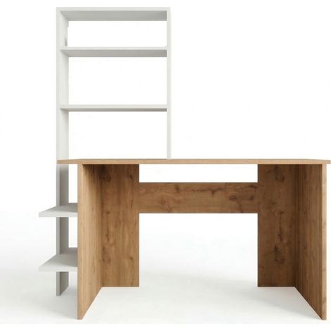Scrivania Gradara, 5 Ripiani, 5 Vani, con Libreria, 120x55x150h cm Marrone Rovere Nodi