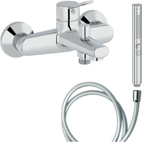 Mitigeur baignoire JACOB DELAFON Eo + pommeau de douche Shift+ rond + flexible de douche lisse (1/4)