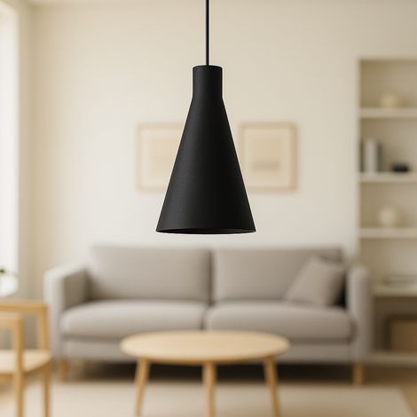 "Shu"-Pendelleuchte Schwarz/Schwarze Deckenrosette/Schwarzes Kabel