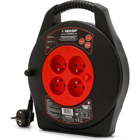 Velamp DOMREEL-10- Avvolgicavo HO5VV-F 4 prese 3G1.0 10 m + interruttore – con maniglia (1/5)