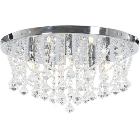 Plafonnier rond avec 4 ampoules G9 design moderne chambre salon 45 x 22 cm en métal argenté