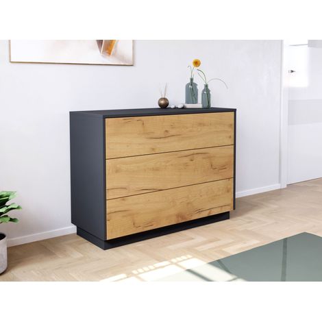 Sideboard Kommode Hero B stehend 100cm 3 Pushauszüge Grafit Eiche