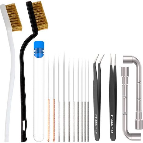 Kit de limpieza para impresora 3D, aguja para limpieza de boquillas, cepillo para limpieza de boquillas, cepillo de dientes, pinzas antiestáticas, llaves Allen, kit de herramientas de limpieza para im