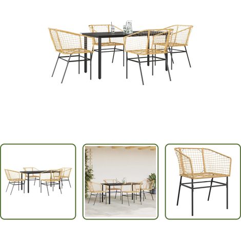 Chaise de jardin - Ensemble à manger jardin 5pcs marron poly rotin verre (1/5)