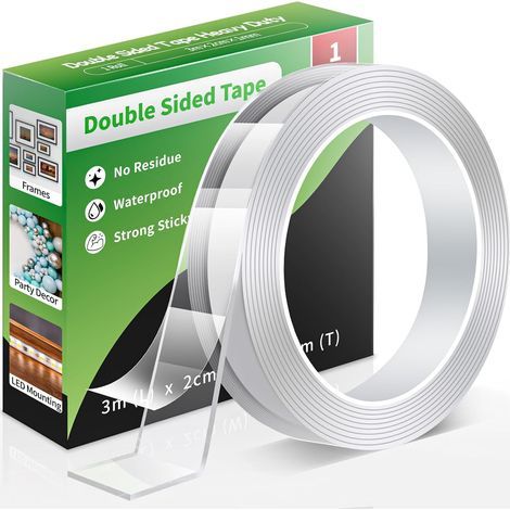 Rolle Nano-Doppelseitiges Klebeband, transparent, abwaschbar, 3 m x 2 cm, für Wände, Teppiche, Dekoration (1/5)