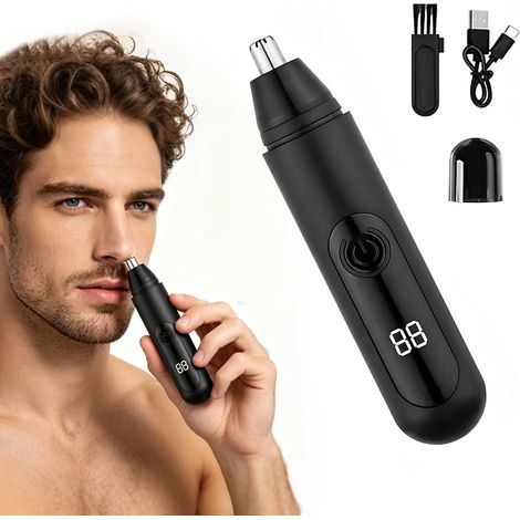 Tondeuse à Poils de Nez Rechargeable Usb pour Hommes avec Écran, Double Lame à 360°, Épilation Indolore des Poils Du Nez, Conception Étanche, Convient aux Poils du Nez, des Oreilles et des Sourcils (1/5)