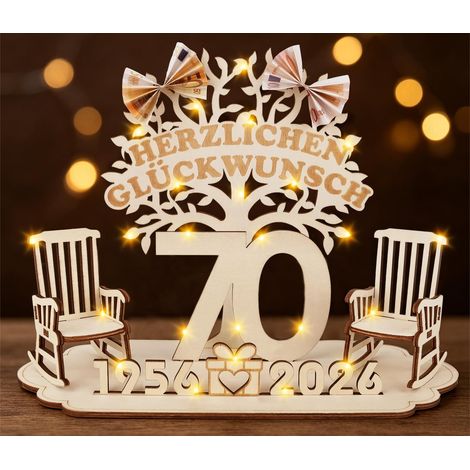 Cadeau d'anniversaire en bois, chaise à bascule, cadeau d'anniversaire pour femme et homme avec plaque en bois, livre d'or pour cadeaux, mariages, fêtes, anniversaires, retraite (70) (1/5)