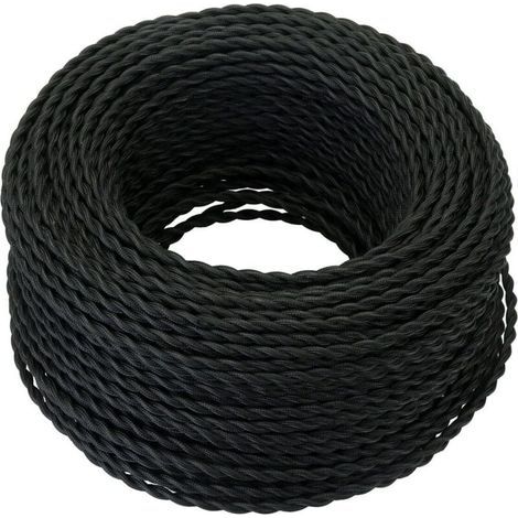 Câble Electrique Textile 10M,Rétro Corde de chanvre tressé torsadée Câble 2x0,75 mm², 2 fils torsadés toronnés,pour DIY Pendentif Lampe/Noir (1/4)