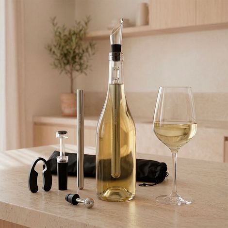 Cofanetto di accessori per vino con raffreddatori, tagliacapsule, aeratore, tappi e sacchetto InnovaGoods COFANETTO SOMMELIER (1/5)