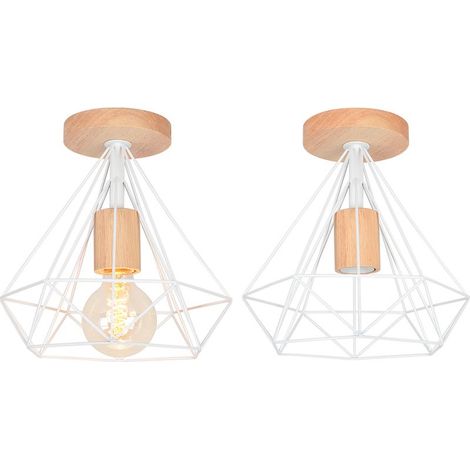 Plafonniers Modernes En Diamant De 25 CM Lustre D'Intérieur En Métal E27 Blanc Lampe De Plafond Rétro Pour Chambre À Coucher, Couloir, Salon (2PCS) (1/5)