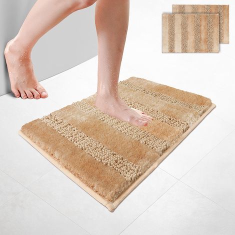 VOUNOT® Pack de 2 Alfombra de Baño Antideslizante de Chenille 40 x 60 cm Beige