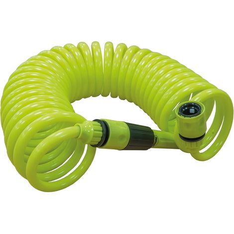 Tuyau d'arrosage en spirale de 3/8" avec accessoires de jardinage ou de nettoyage - Comprend une lance d'irrigation, un adaptateur et 2 raccords Extensible jusqu'à 7,5 m (1/5)