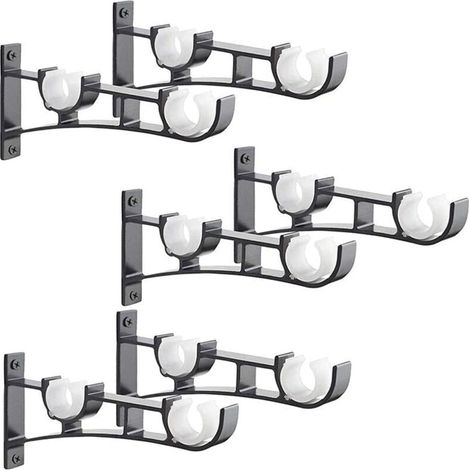 6Pièces Tringle à Rideau en métal Robuste, Support de Tringle à Rideaux, Double Tringle à Rideau Pole Holder, Support Rideau, Support de Tringle à Rideau en Aluminium, Support de Tringle à Rideau Noir (1/5)