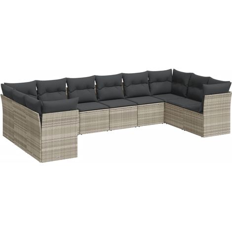 Maison Exclusive - Set Divano Giardino 10 pz con Cuscini Grigio Chiaro Polyrattan (1/3)