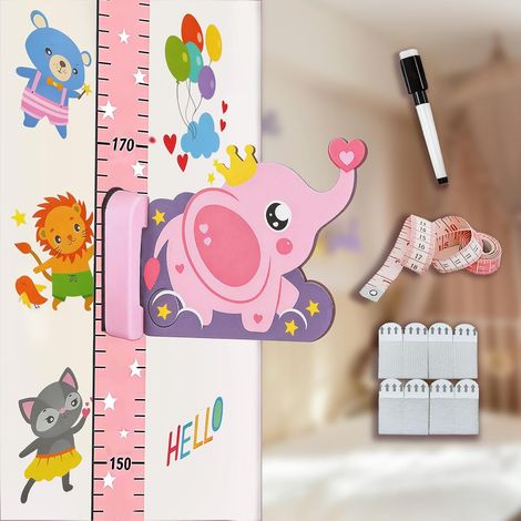 Toise Murale Éléphant 3D, 180cm Stickers Muraux Toise sans Perforation, Tableau de Croissance Réinscriptible avec Stylo (1/5)