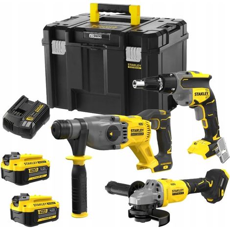 STANLEY Combo Kit: Atornillador Panel Yeso BRUSHLESS V20 SFMCF600 + Mini-Amoladora BRUSHLESS V20 SFMCG710 + Martillo SDS-Plus BRUSHLESS V20 SFMCH900 - Negro