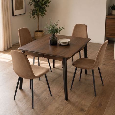 Dmora - Stuhl Pismo, Sessel mit Samtbezug, gepolsterter Esszimmerstuhl, Besprechungssitz, 45 x 56 x 87 cm, Sand (1/5)