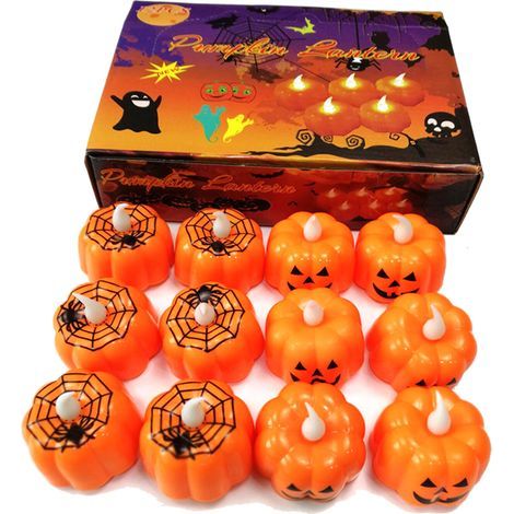 Lot de 12 bougies LED citrouille sans flamme, fonctionnant à piles, pour décorations de fêtes et festivals d'intérieur