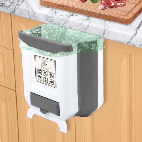 Faltbarer Hängeeimer, 9 l, geeignet für Küche, Schranktüren, Auto, Badezimmer, Büro und Schlafzimmer, weiß (1/5)