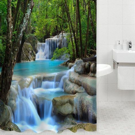3D Waterfall Scenery Waterproof Shower Curtain Bathroom Products Creative Bath Curtain cortina de bano with 12 Hooks (70 by 78inch) (1/5)