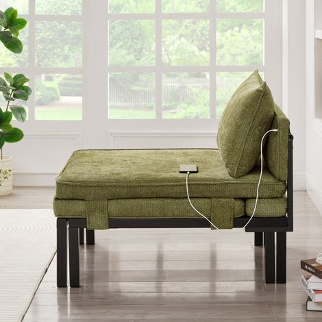 Canapé Lit 2 en 1 Repliable avec Fonction Sommeil et Ports USB/Type-C, Fauteuil Extensible avec Coussin, Lit d'Appoint Gain de Place pour Salon, Chambre, Bureau, Balcon, Mezzanine, Petit Appartement - (1/5)