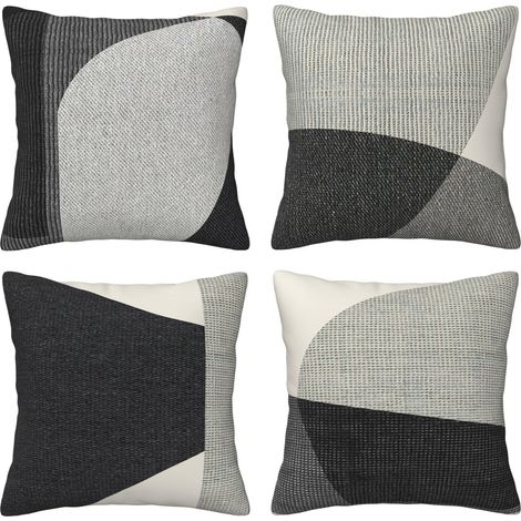 Lot de 4 housses de coussin noires et grises 45 x 45 cm - Housses de coussin double face géométriques abstraites modernes pour canapé, fauteuil et lit (18 x 18 pouces) (1/5)