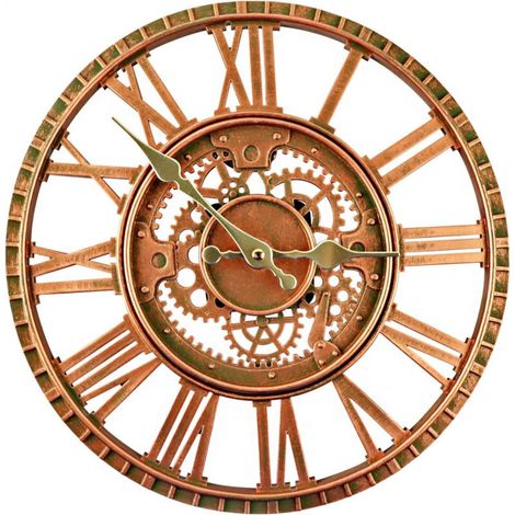 Orologio da parete per esterni, orologio da giardino vintage impermeabile da 30 cm, adatto per cucina e soggiorno, orologio da parete in stile industriale 3D - Ticken (rame rosso). (1/4)