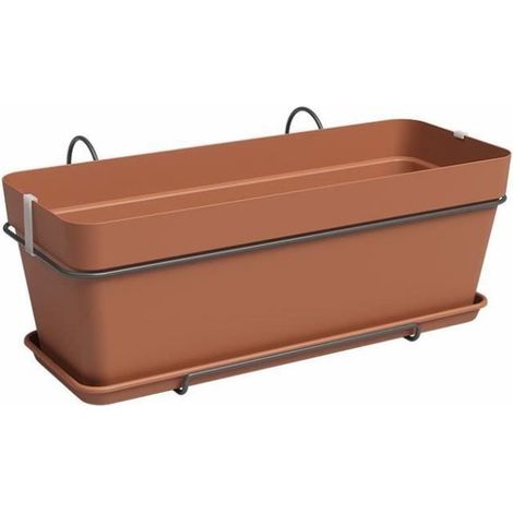 artevasi – Jardinière CAPRI avec soucoupe et support mural – Terre cuite, plastique et métal, L 50,2 x P 20,7 x H 28,5 cm (1/2)