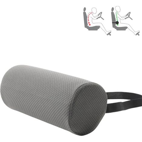Cuscino lombare ergonomico con cinghie regolabili e fodera rimovibile, cuscino di supporto lombare rotondo regolabile da 28 cm, per sedia da ufficio, auto, divano (grigio) (1/5)
