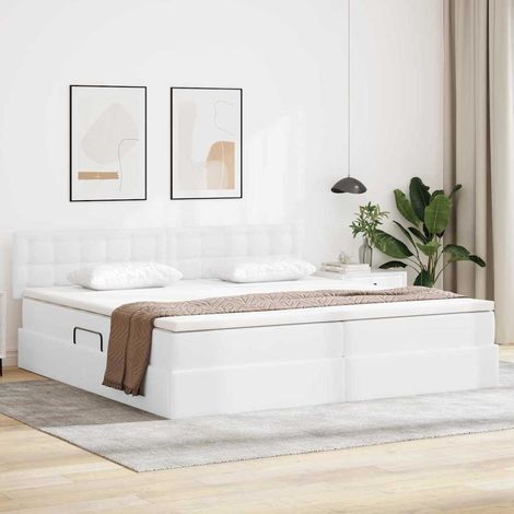 Bett mit Stauraum und LED Hellgrau 200 x 200 cm Kunstleder (1/5)