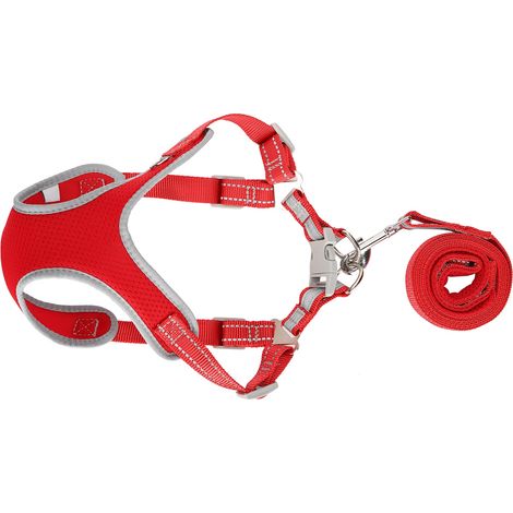 Harnois Pour Chien Réglable Avec Laisse - Tissu Maille Respirant Et Réfléchissant - Pour Promenade Et Randonnée - Taille M Rouge (1/5)