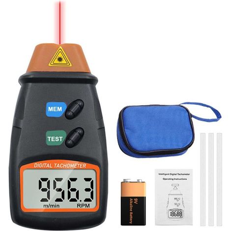 Digitaler Drehzahlmesser, berührungsloser Laser-Drehzahlmesser 2,5–99999 U/min, Drehzahlmesser-Messung mit reflektierendem Streifen (9-V-Batterie im Lieferumfang enthalten) FLITI (1/4)