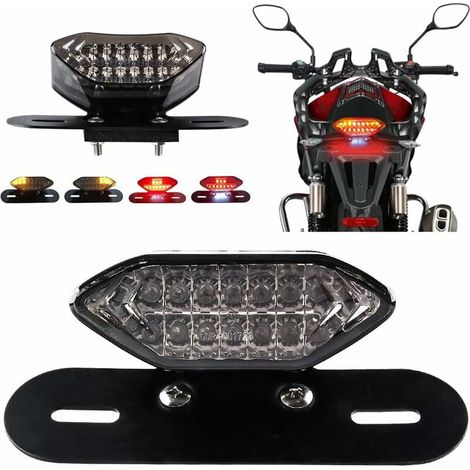 YMYNY Motorrad-LED-Rücklichter, integrierte Bremslichter und Blinker-Kontrollleuchte, 5 W, 20 LEDs, Laufbremse, Blinker, Kennzeichenhalterung (schwarze Linse) (1/4)