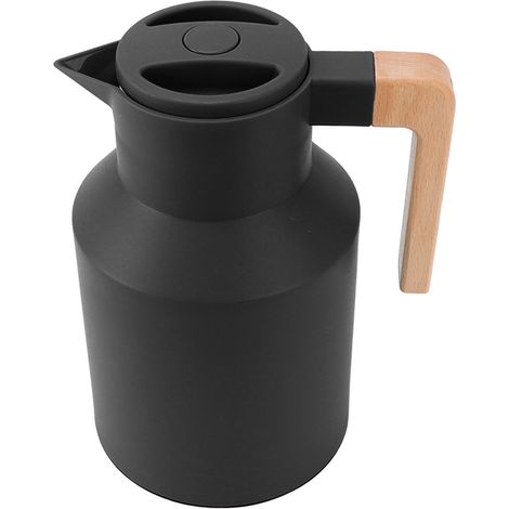 Isolierte 1000-ml-Karaffe mit Holzgriff und doppelwandiger Vakuumisolierung, ideal für Tee, Säfte und Kaffee (schwarz). (1/5)