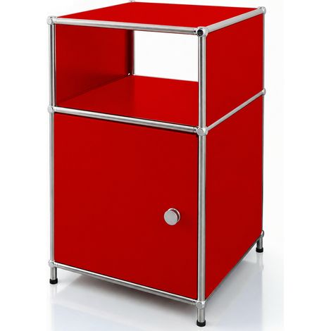 Étagère métal chromé design épuré, Concept Epuré MK-040 : 3 étages, 40 x 40 x 65 cm, Rouge