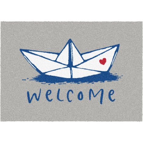 Akzente FEEL Hochwertige Fußmatte "Feel-Paper Boat" 50x70 cm, Weich & Rutschfest, Polyester & Latex, Ideal für Badezimmer, Fußbodenheizung, Made in EU, Allergikerfreundlich (1/5)