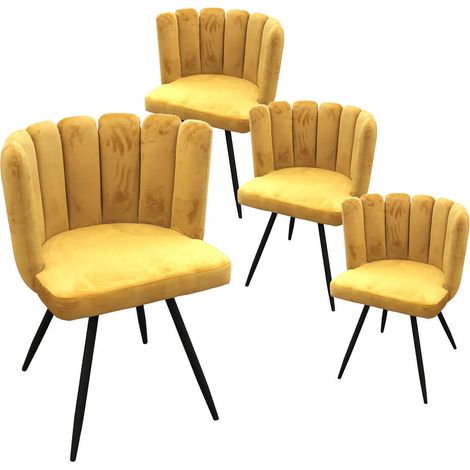 CHARLOTTE - Lot de 4 Chaises Velours Jaune (1/5)