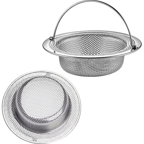 Filtre évier Cuisine,2 Pcs Filtre à évier avec Poignée en Acier Inoxydable,Grille Evier Cuisine,Bouchon Evier Cuisine,pour Évier de Cuisine/Salle de Bain Filtre AntiObstruction (11 cm Diamètre)