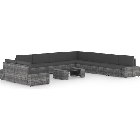 Set di mobili da giardino mobili da esterno 10 pezzi con cuscini in resina grigia vimini 020015060