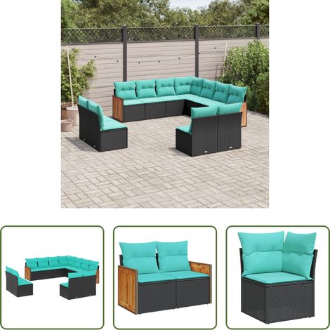 vidaXL Canapé en résine - Salon de jardin 11 pcs avec coussins noir résine tressée (1/5)