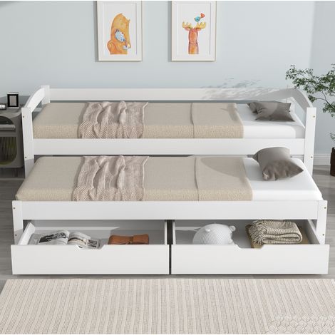 Letto estraibile 200x90 cm bianco in legno e MDF con 2 cassetti (1/4)