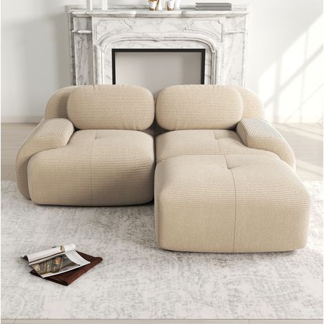 Divano angolare modulare in velluto a coste beige, 208 x 178 x 70 cm, senza montaggio HAVRYA (1/5)