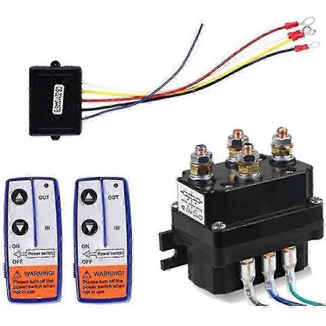 Kit de relais solénoïde de commande à distance pour treuil 12 V 250 A pour véhicules tout-terrain, comprenant un système à double télécommande pour voiture et moto. (1/5)