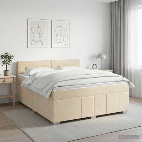 vidaXL Lit boxspring avec matelas Crème 140 x 190 cm Tissu (1/5)